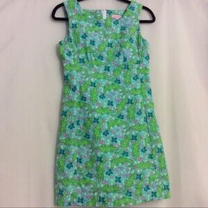 Lilly Pulitzer Sheath Turq Alberta Gator Sz 2 EUC